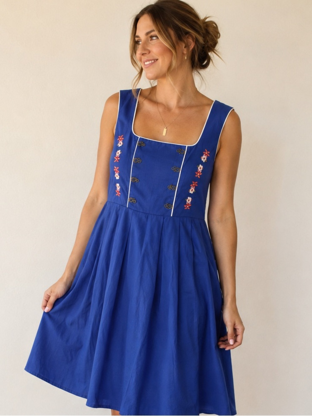 Blue Embroidered Babydoll Dress Cottagecore Floral L